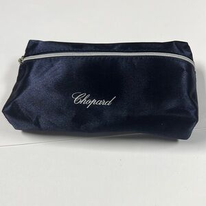 Chopard Navy Blue Satin Zip Pouch Clutch Makeup Bag
